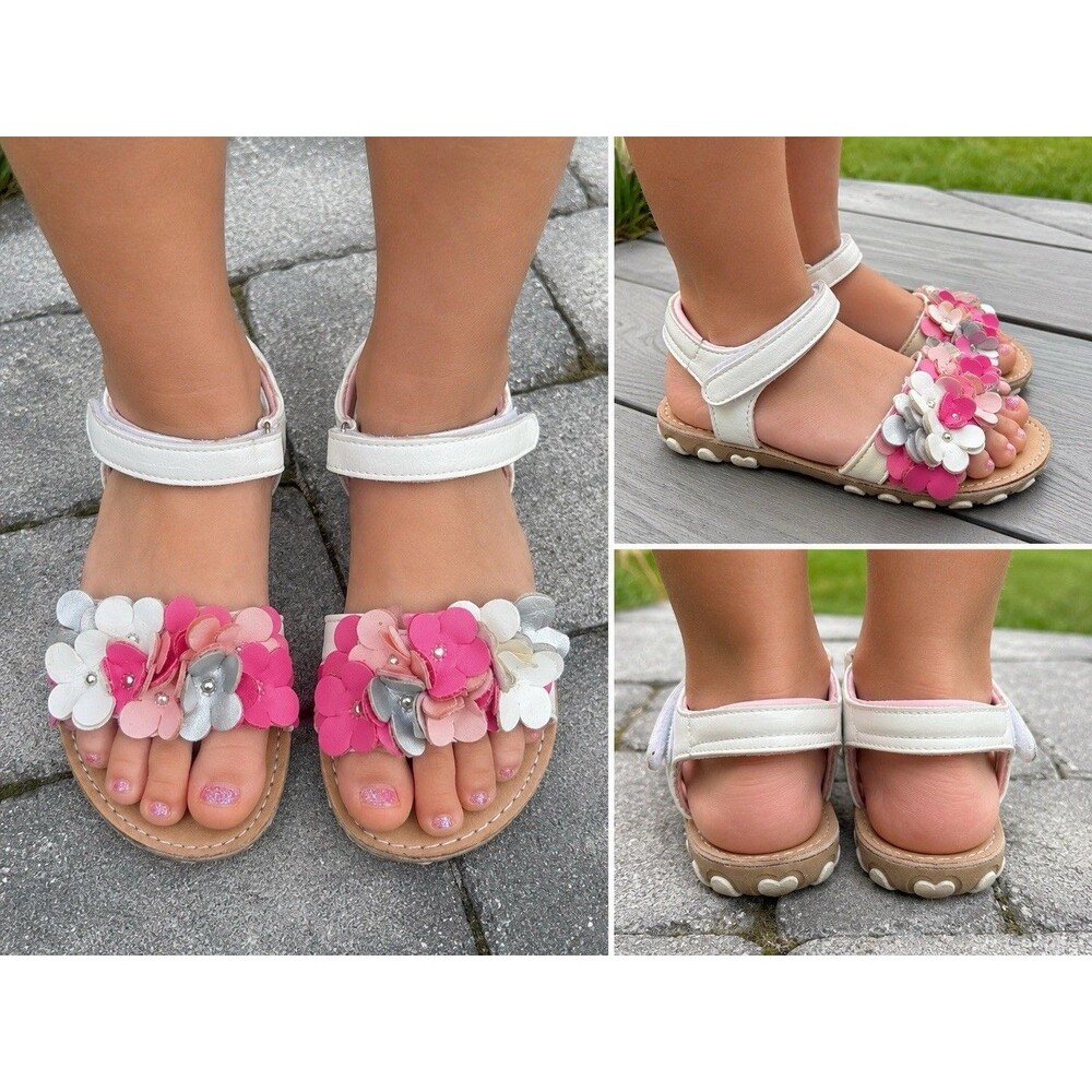 Koala Kids Girls Size 6 Floral Sandals Pink White Silver Flowers